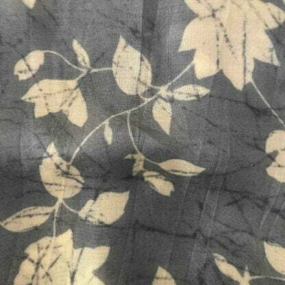 white leaves grey viscose muslin fabric