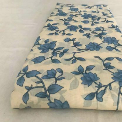 blue floral ivory viscose muslin fabric