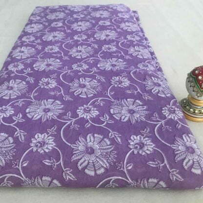 white florals purple viscose muslin fabric