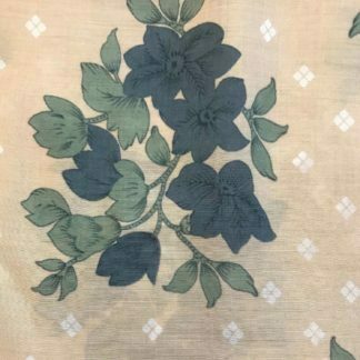blue floral green leaves ivory viscose muslin fabric