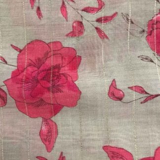 pink floral beige lurex fabric
