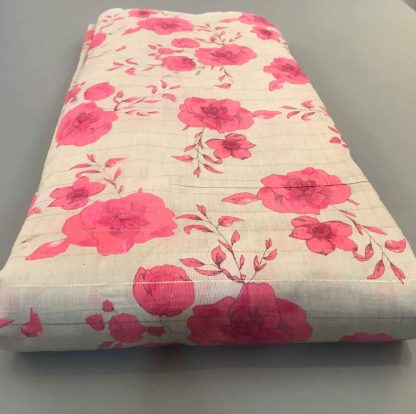 pink floral beige lurex fabric