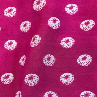 white circles dark pink muslin silk fabric