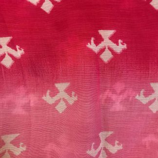 white motifs pink shades muslin silk fabric