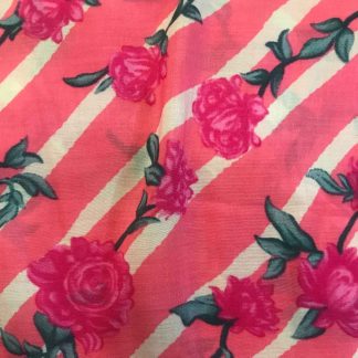 pink roses white lines peach pink muslin silk fabric