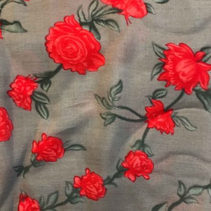 red roses gray muslin silk fabric