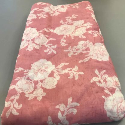 white florals rose pink muslin silk fabric