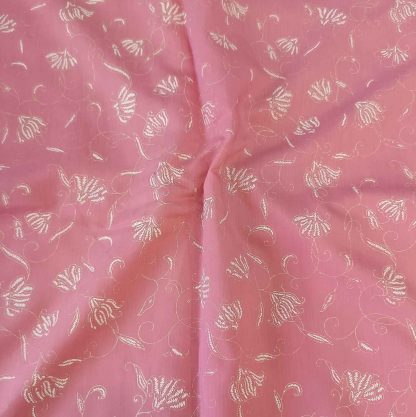 Golden Foil Pink Poly Chanderi Fabric