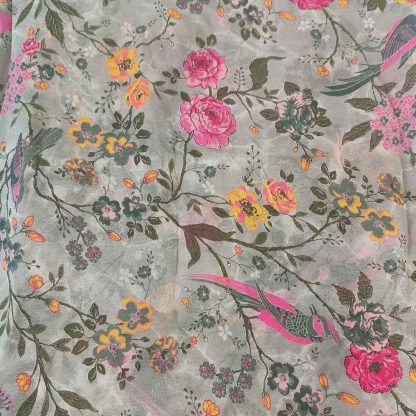 Pink Yellow florals Poly georgette fabric