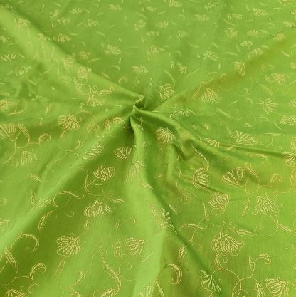 golden foil poly chanderi green fabric