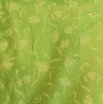golden foil poly chanderi green fabric