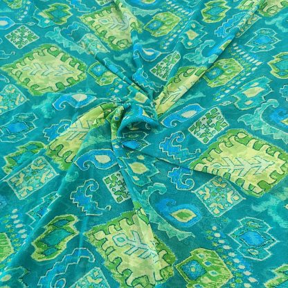 green abstracts teal blue georgette fabric