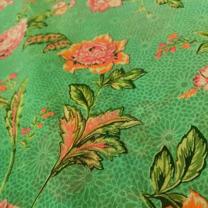 peach orange florals green georgette fabric