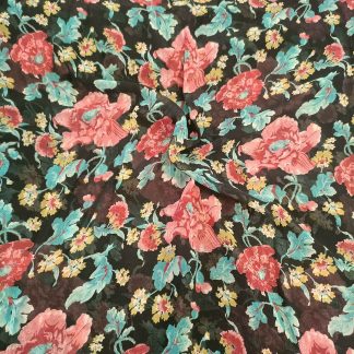 red florals black poly georgette fabric