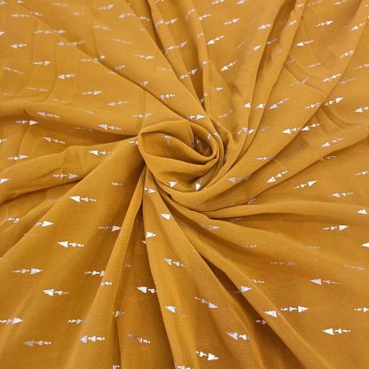 golden foil leaf golden brown poly georgette fabric