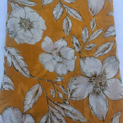 white florals mustard yellow poly georgette fabric