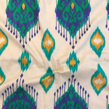 blue peacock ikat cotton flex fabric