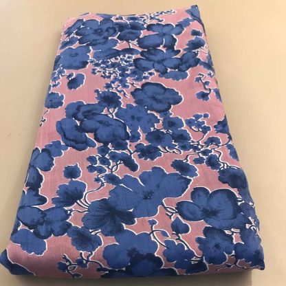 blue florals onion pink muslin silk fabric