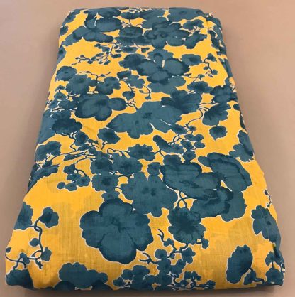 blue florals yellow muslin silk fabric
