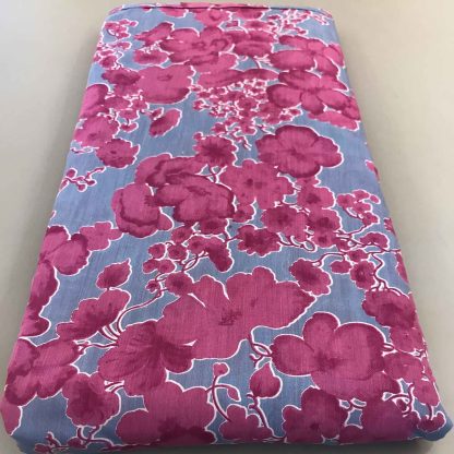 dark pink florals blue muslin silk fabric
