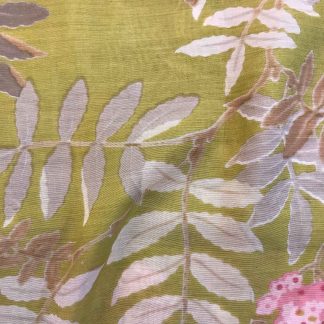florals leaves mehendi green muslin silk fabric