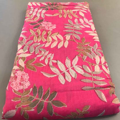 florals leaves pink muslin silk fabric