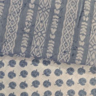 Blue Motifs & Stripes Sky Blue Cotton Fabric Combo
