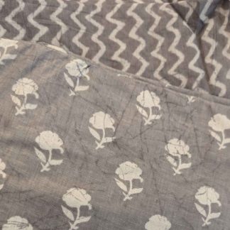 Floral Motifs & Chevron Gray Cotton Fabric Combo