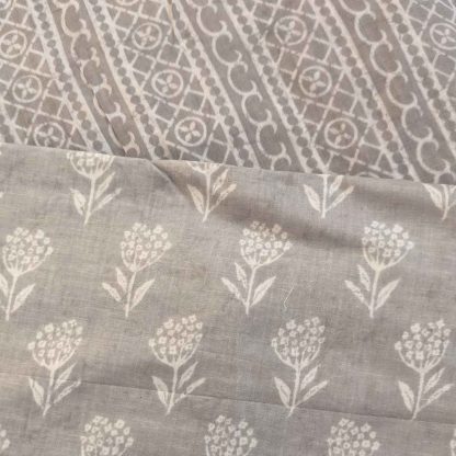 Floral Motifs & Stripes Gray Cotton Fabric Combo