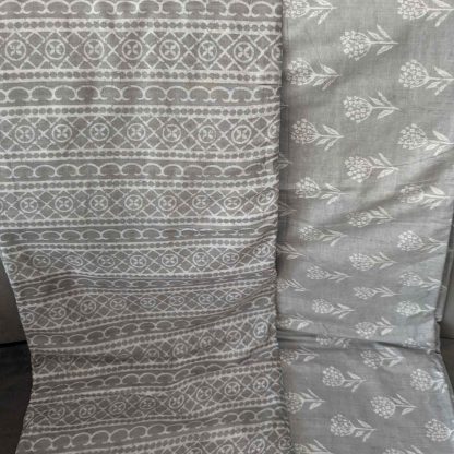 Floral Motifs & Stripes Gray Cotton Fabric Combo
