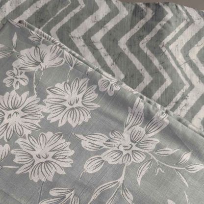 Florals & Chevron Gray Cotton Fabric Combo