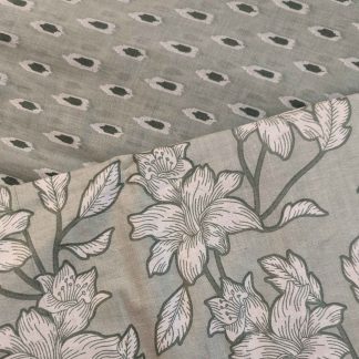 Florals & Leaf Green Cotton Fabric Combo