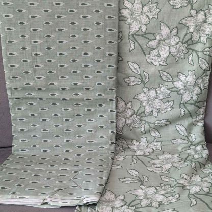 Florals & Leaf Green Cotton Fabric Combo