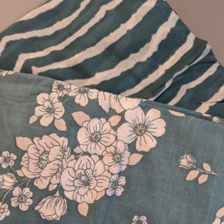 Florals & Stripes Teal Blue Cotton Fabric Combo