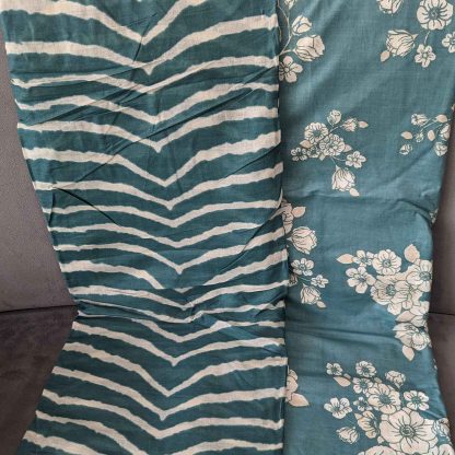 Florals & Stripes Teal Blue Cotton Fabric Combo