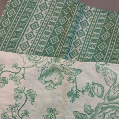 Green Florals & Stripes Cotton Fabric Combo