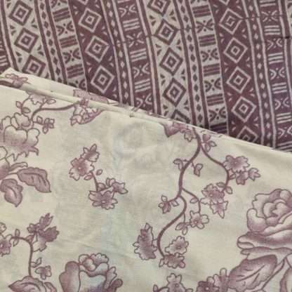 Mauve Florals & Stripes Cotton Fabric Combo