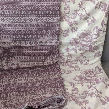 Mauve Florals & Stripes Cotton Fabric Combo