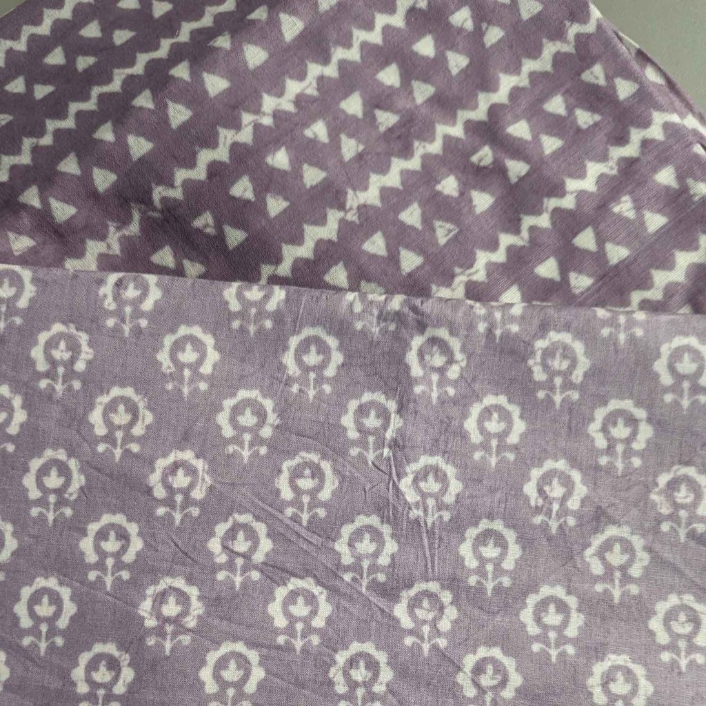 Motifs & Stripes Lavender Cotton Fabric Combo - Fabric Khazana