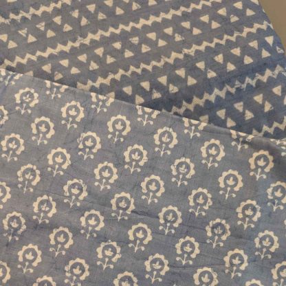 Motifs & Stripes Blue Cotton Fabric Combo