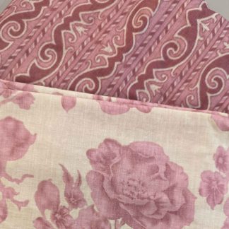 Pink Florals & Stripes Cream Cotton Fabric Combo