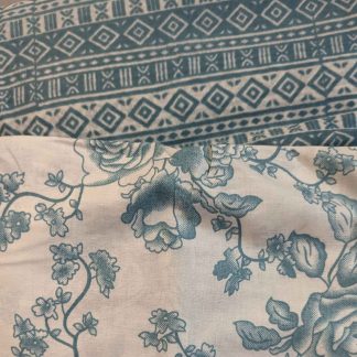 Teal Blue Florals & Stripes Cotton Fabric Combo