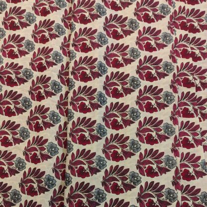 gray red motif beige cotton fabric