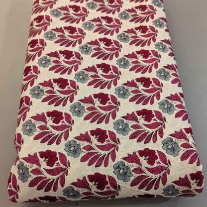 gray red motif beige cotton fabric