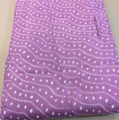 white bandhej dots lavender muslin silk fabric