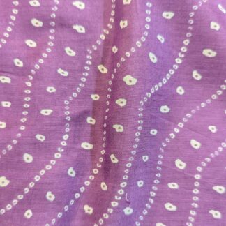 white bandhej dots lavender muslin silk fabric
