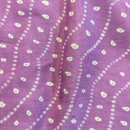 white bandhej dots lavender muslin silk fabric