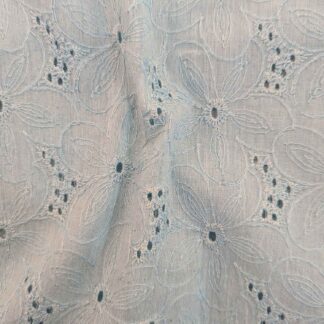 teal blue cotton embroidered fabric