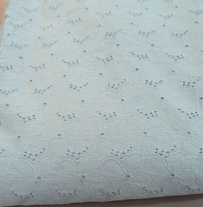 teal blue cotton embroidered fabric