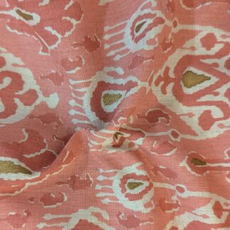 Peach Pink Ikat Cotton Flax Fabric